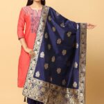 Silk Blend Woven Design Dark Blue Colour Dupatta