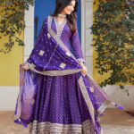 Woven Art Silk Abaya Style Suit in Purple