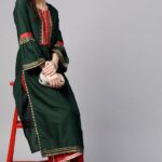 Tulsattva Women Green Yoke Design Straight Kurta