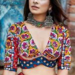 Girls Red & Blue Embroidered Ready to Wear Lehenga & Blouse with Dupatta