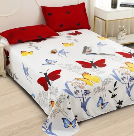 White Floral Microfiber 240 TC Queen Fine Bedsheet with 2 Pillow Covers