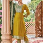 Embroidered Round Neck Three-Quarter Sleeves Kurta with Trousers & With Dupatta