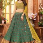 Mustard & Green Silk Embroidered lehenga