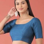 Vamas Women's Silk Padded Self Design Half Sleeve Readymade Saree Blouse