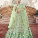 FUSIONIC Pastel Green Color Soft Net Base Sequins Work Lehenga Choli For Women, Semi Stitched